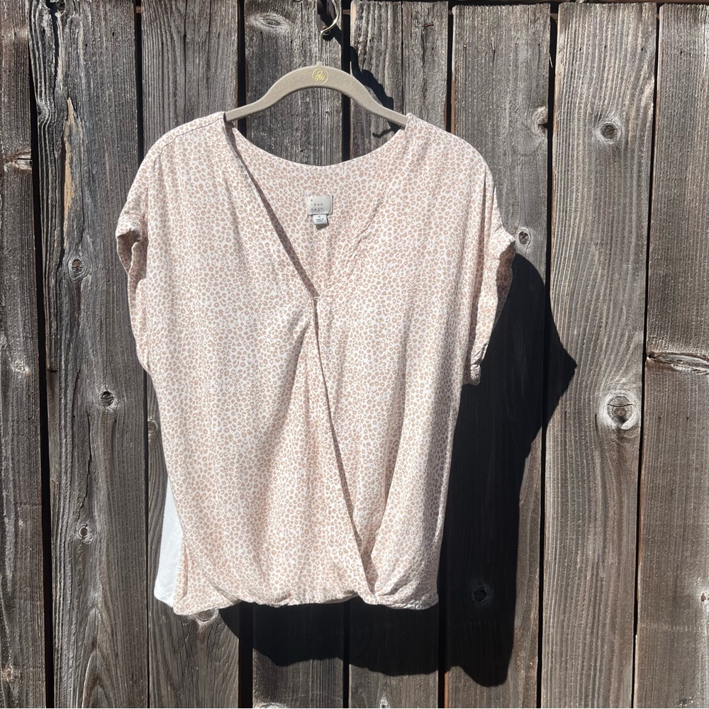 a new day wrap tan top blouse size small